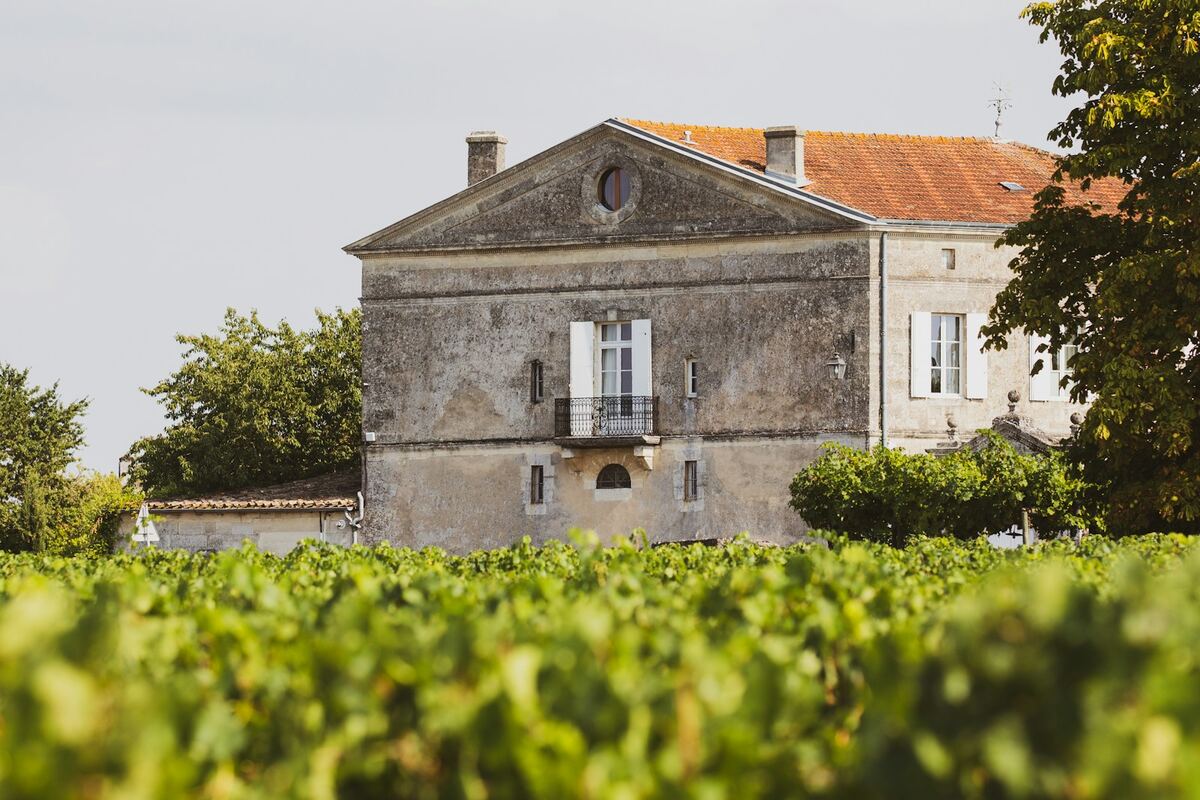 Château en pierre au milieu des vignes de Saint-Émilion